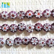 murano style inlaid floral glass beads flat round millefiori beads